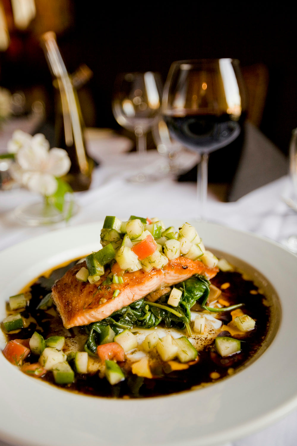 Salmon served as a colorful dinner bowl