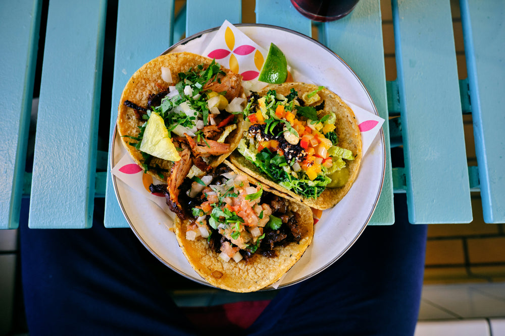 Tacos ready to serve with fresh toppings