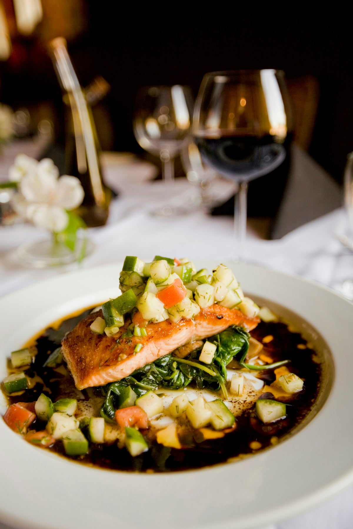 Salmon served as a colorful dinner bowl